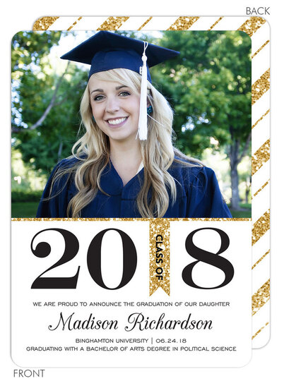 White and Gold Graduation Photo Announcements